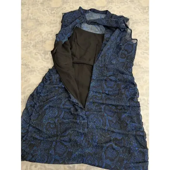 ALLSAINTS Hali Tamora Blue Snake Print Mini Dress Size 10 - Picture 6 of 11